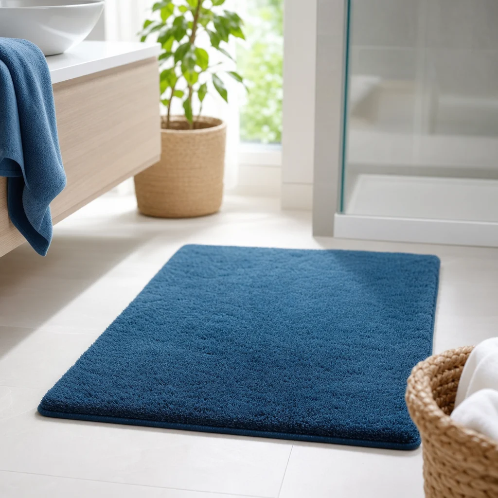 bath mat vor Dusche in einem hellen Badezimmer mit weichem, komfortablem Eindruck